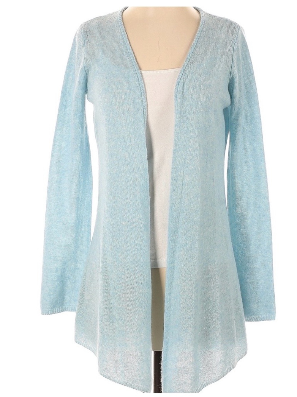 Minnie Rose Light Blue Open-Front Draped Cardigan